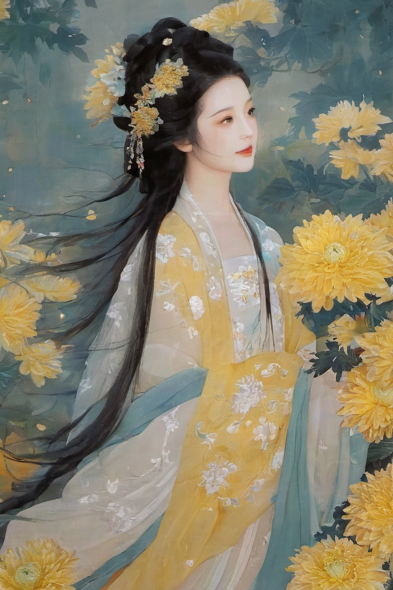 38937-2864350005-On an autumn afternoon, a sea of golden chrysanthemums sways in the wind. In this sea of flowers, an ancient girl dressed in a l.png